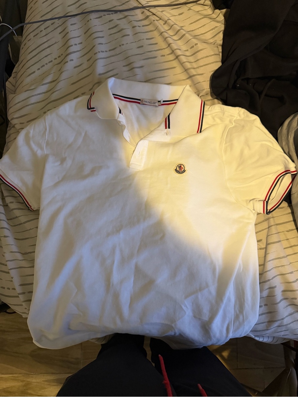 Moncler White Polo Shirt with Red and Navy Trim